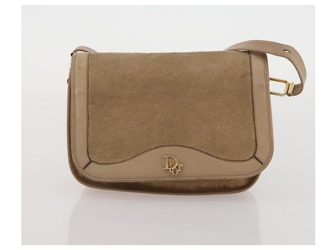 Borsa a Spalla Christian Dior Pelle Suede 2 Set Beige Auth 192891 - vista 10