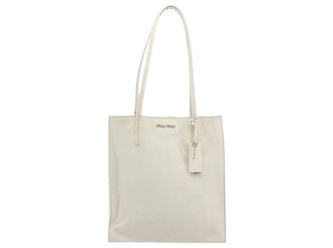 Borsa Tote Miu Miu in pelle bianco e argento Auth bs36295A - vista 13