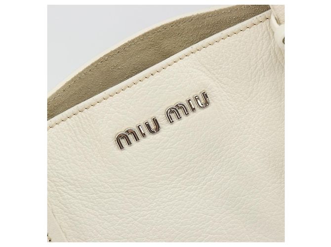 Borsa Tote Miu Miu in pelle bianco e argento Auth bs36295A - vista 19