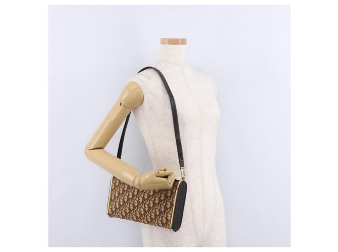 Borsa a tracolla Christian Dior Trotter Canvas Beige Oro Auth 193513 D'oro - vista 19