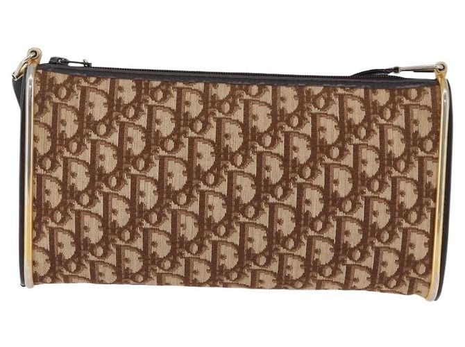 Borsa a tracolla Christian Dior Trotter Canvas Beige Oro Auth 193513 D'oro - vista 2