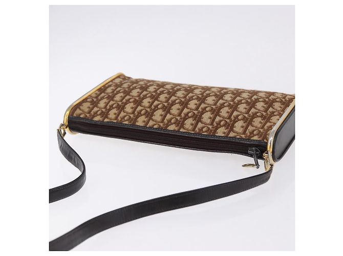 Borsa a tracolla Christian Dior Trotter Canvas Beige Oro Auth 193513 D'oro - vista 6
