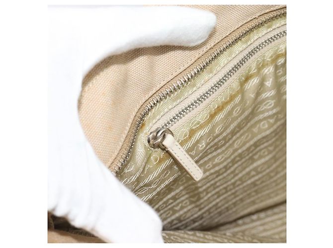 PRADA Tote Bag Canvas Beige Silber Auth BA14115 - Ansicht 21