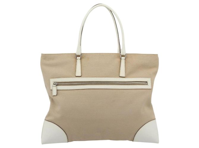 PRADA Tote Bag Canvas Beige Silber Auth BA14115 - Ansicht 3
