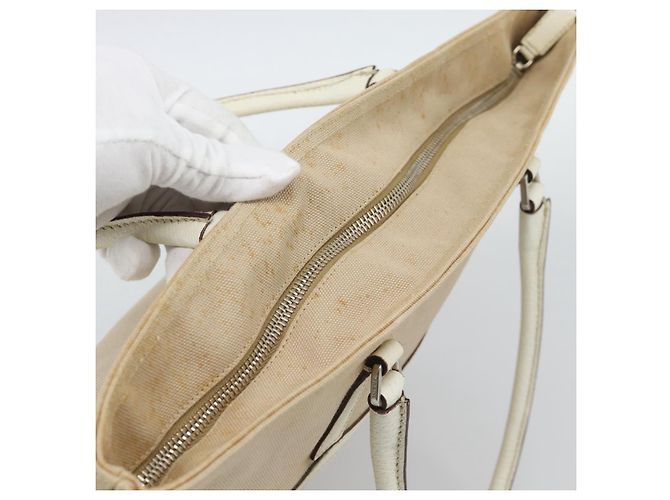 PRADA Tote Bag Canvas Beige Silber Auth BA14115 - Ansicht 6