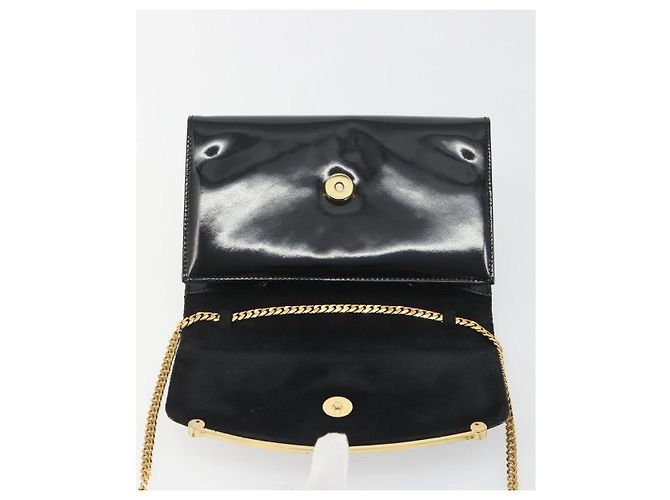 Borsa a Spalla con Catena BALLY in Pelle Vernice Nera e Oro Auth bs36285A Nero D'oro - vista 15