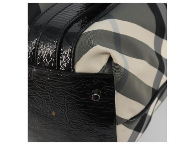 Borsa Tote BURBERRY Nova Check in nylon nero argento Auth ep15157 - vista 10