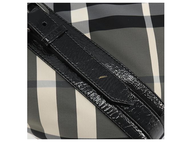 Borsa Tote BURBERRY Nova Check in nylon nero argento Auth ep15157 - vista 14