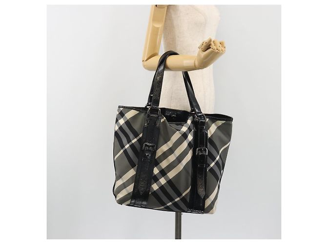 Borsa Tote BURBERRY Nova Check in nylon nero argento Auth ep15157 - vista 23