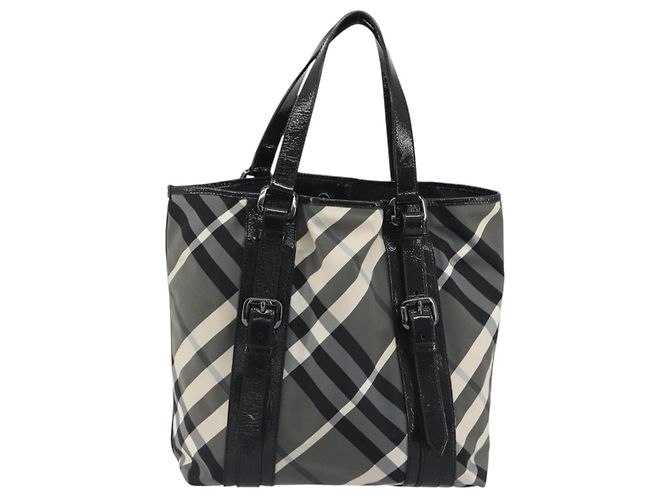 Borsa Tote BURBERRY Nova Check in nylon nero argento Auth ep15157 - vista 3