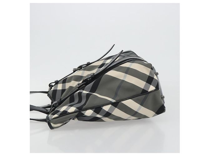 Borsa Tote BURBERRY Nova Check in nylon nero argento Auth ep15157 - vista 5