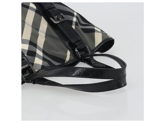 Borsa Tote BURBERRY Nova Check in nylon nero argento Auth ep15157 - vista 7