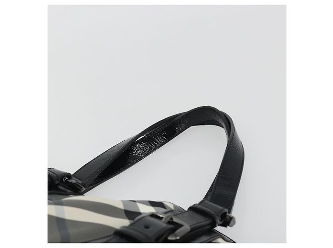 Borsa Tote BURBERRY Nova Check in nylon nero argento Auth ep15157 - vista 8