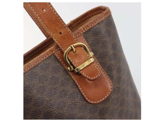 Edge Céline Borsa Tote CELINE Macadam Canvas PVC Pelle Marrone Oro Auth 194037 D'oro - vista 14