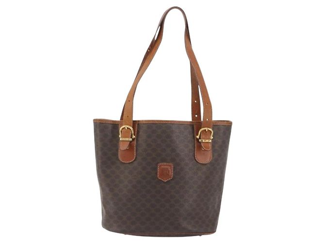 Edge Céline Borsa Tote CELINE Macadam Canvas PVC Pelle Marrone Oro Auth 194037 D'oro - vista 2