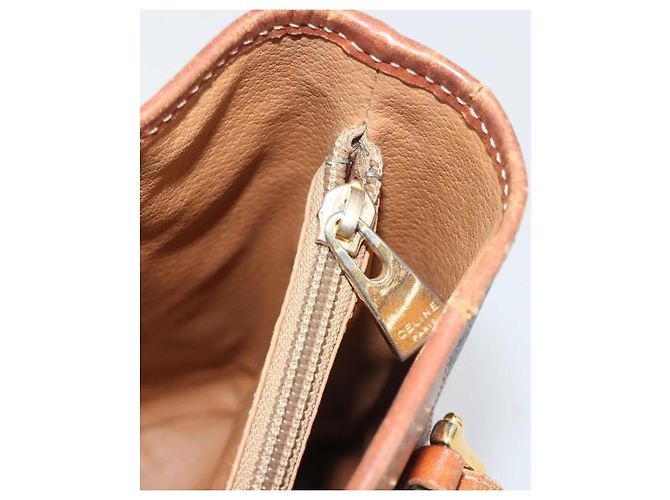 Edge Céline Borsa Tote CELINE Macadam Canvas PVC Pelle Marrone Oro Auth 194037 D'oro - vista 22
