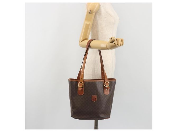 Edge Céline Borsa Tote CELINE Macadam Canvas PVC Pelle Marrone Oro Auth 194037 D'oro - vista 26