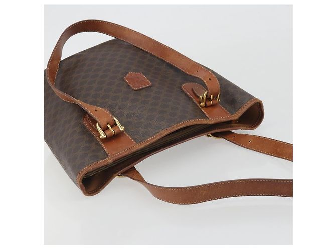 Edge Céline Borsa Tote CELINE Macadam Canvas PVC Pelle Marrone Oro Auth 194037 D'oro - vista 6