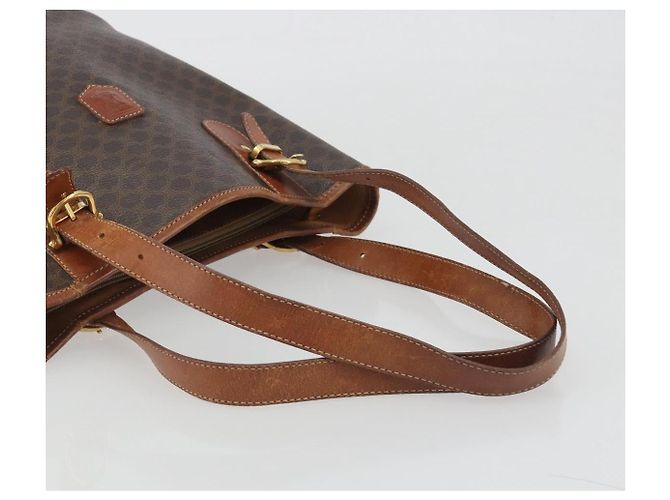 Edge Céline Borsa Tote CELINE Macadam Canvas PVC Pelle Marrone Oro Auth 194037 D'oro - vista 7