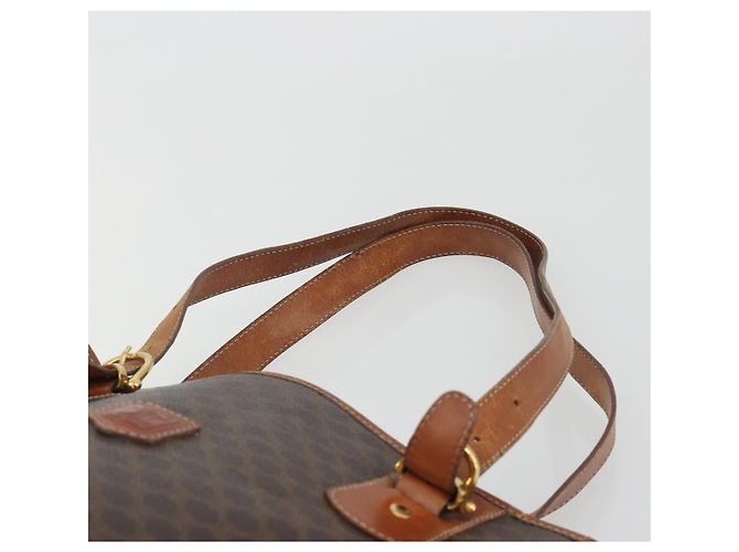 Edge Céline Borsa Tote CELINE Macadam Canvas PVC Pelle Marrone Oro Auth 194037 D'oro - vista 8