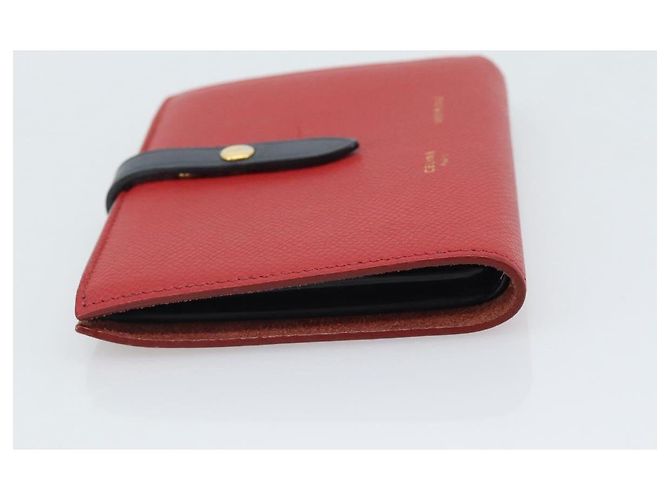 Céline CELINE Large Strap Wallet Bifold Wallet Leather Red Gold Tone Auth ar14122A - view 5