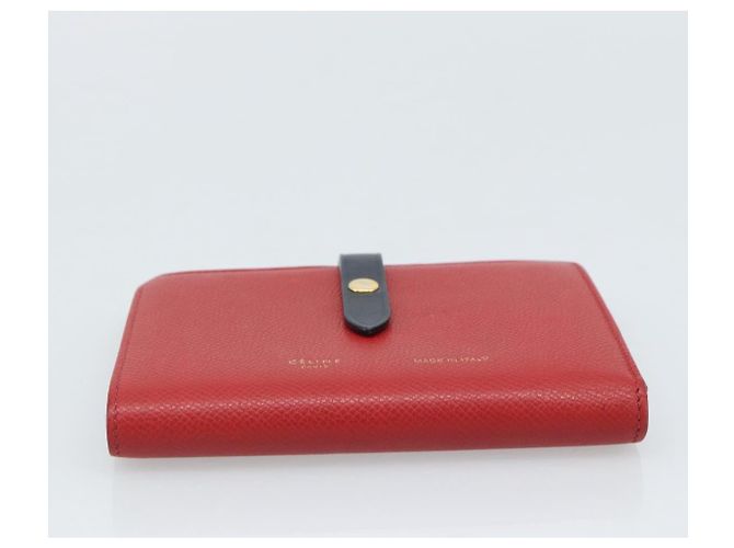 Céline CELINE Large Strap Wallet Bifold Wallet Leather Red Gold Tone Auth ar14122A - view 7