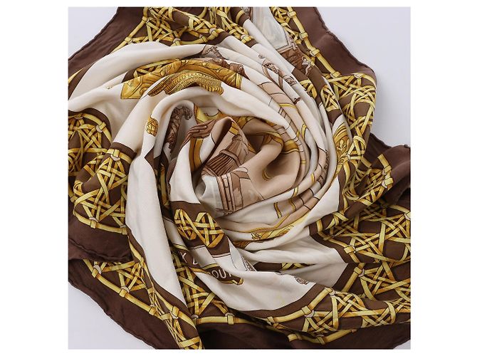 Foulard in seta Hermès Carré 90 "FEUX DE ROUTE" marrone - vista 14