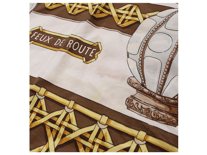 Foulard in seta Hermès Carré 90 "FEUX DE ROUTE" marrone - vista 5