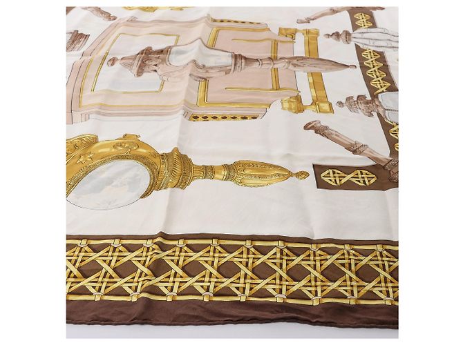 Foulard in seta Hermès Carré 90 "FEUX DE ROUTE" marrone - vista 9