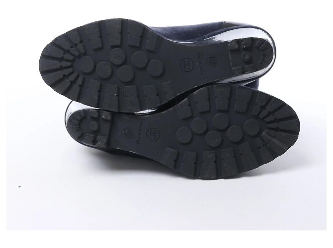 Chanel Wildleder x Lack Stiefel Lang Schwarz x Navy G27002, Größe 37 EU Marineblau - Ansicht 14