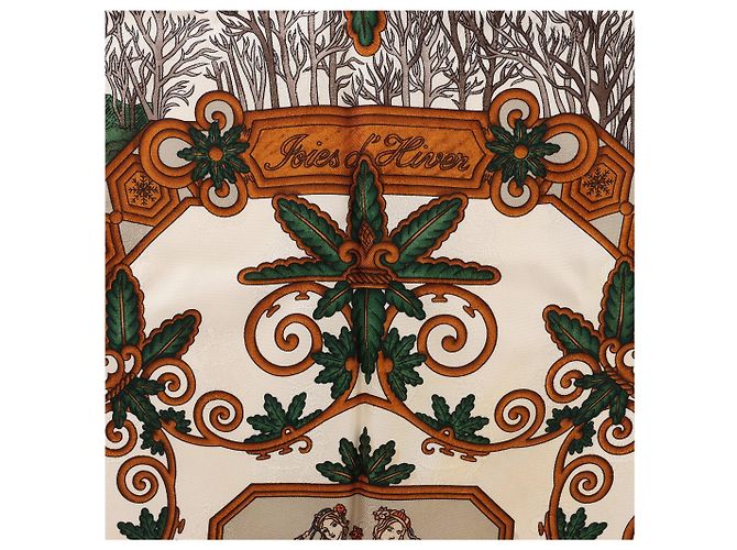 Foulard in seta Hermès Carré 90 "Joies d’Hiver" Marrone - vista 13