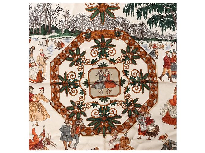 Foulard in seta Hermès Carré 90 "Joies d’Hiver" Marrone - vista 2
