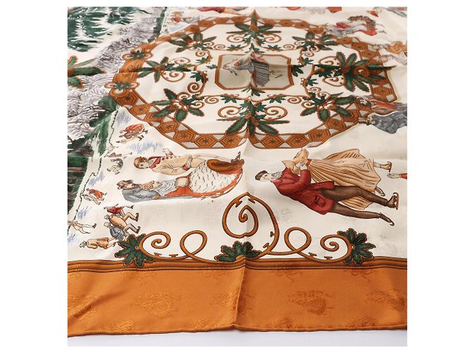 Foulard in seta Hermès Carré 90 "Joies d’Hiver" Marrone - vista 8