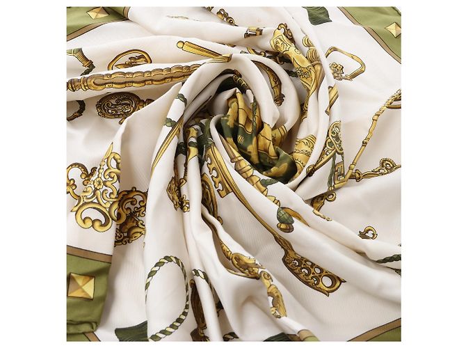 Foulard in seta Hermès Carré 90 "LES CLES" Verde - vista 14