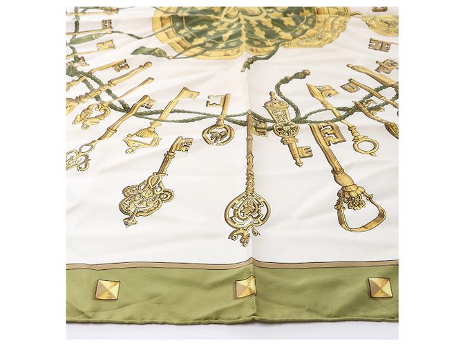 Foulard in seta Hermès Carré 90 "LES CLES" Verde - vista 6