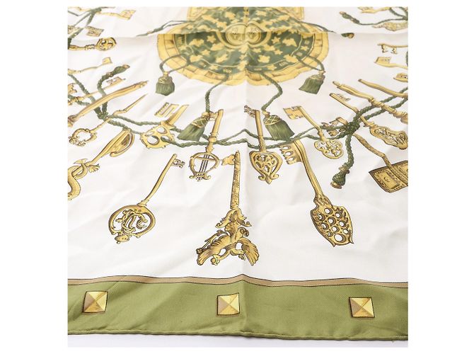 Foulard in seta Hermès Carré 90 "LES CLES" Verde - vista 9