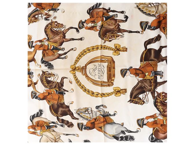 Foulard in seta Hermès Carré 90 "REPRISE" marrone - vista 13