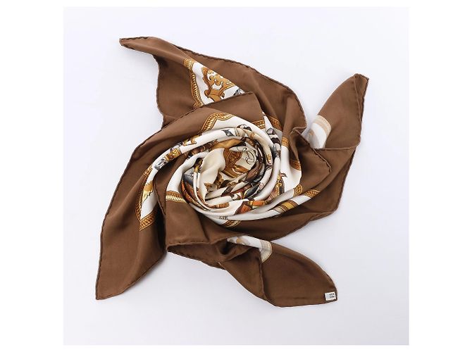 Foulard in seta Hermès Carré 90 "REPRISE" marrone - vista 15