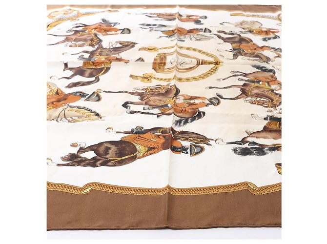 Foulard in seta Hermès Carré 90 "REPRISE" marrone - vista 6