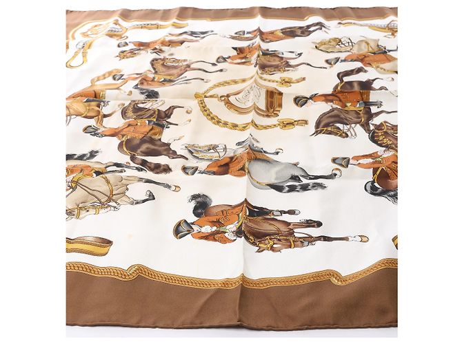 Foulard in seta Hermès Carré 90 "REPRISE" marrone - vista 8