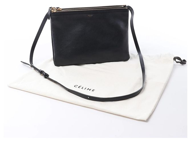 Céline Borsa a tracolla Trio Large in pelle nera Celine Grigio - vista 15