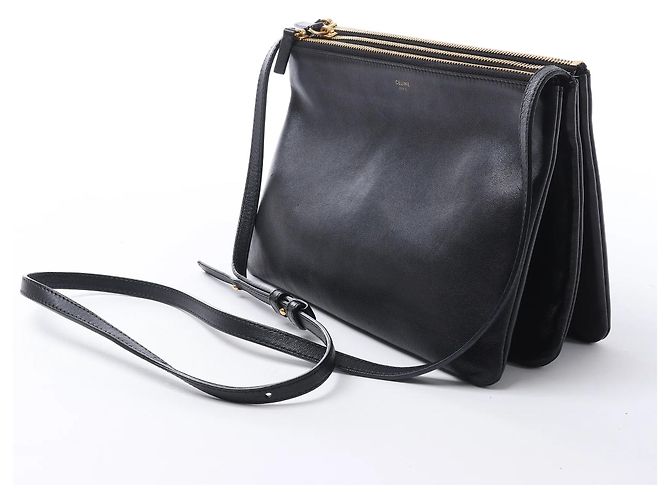 Céline Borsa a tracolla Trio Large in pelle nera Celine Grigio - vista 2