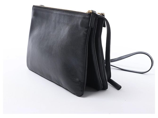 Céline Borsa a tracolla Trio Large in pelle nera Celine Grigio - vista 5