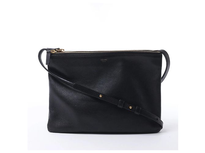 Céline Borsa a tracolla Trio Large in pelle nera Celine Grigio - vista 7