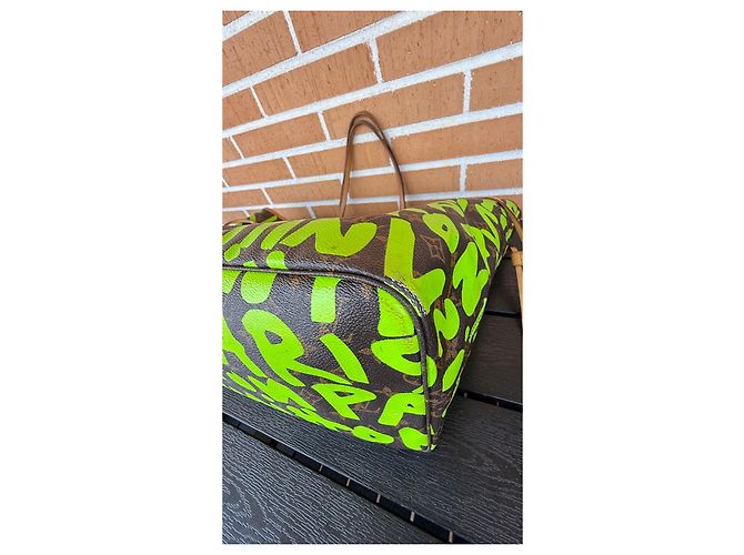Borsa Louis Vuitton Neverfull GM Monogram Graffiti Marrone Verde - vista 5