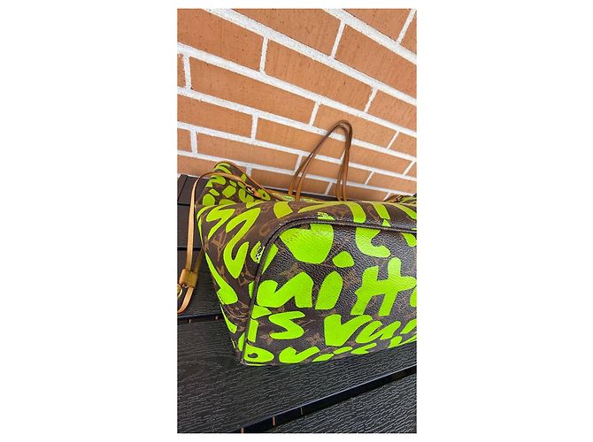 Borsa Louis Vuitton Neverfull GM Monogram Graffiti Marrone Verde - vista 6