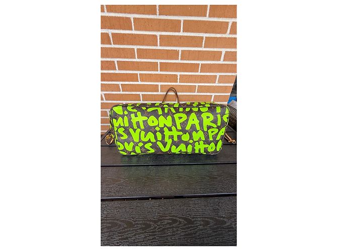 Borsa Louis Vuitton Neverfull GM Monogram Graffiti Marrone Verde - vista 7
