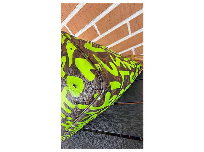 Borsa Louis Vuitton Neverfull GM Monogram Graffiti Marrone Verde - vista 8