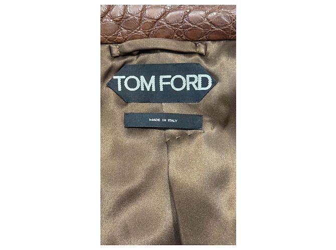 Tom Ford Brown Crocodile Embossed Leather Biker Jacket - view 12