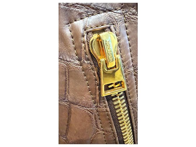 Tom Ford Brown Crocodile Embossed Leather Biker Jacket - view 6